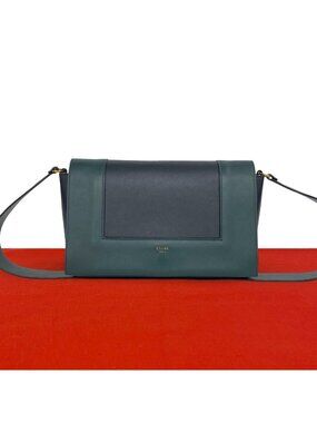 Celine Frame Medium Shoulder Bag Leather Pochette Crossbody Navy Green